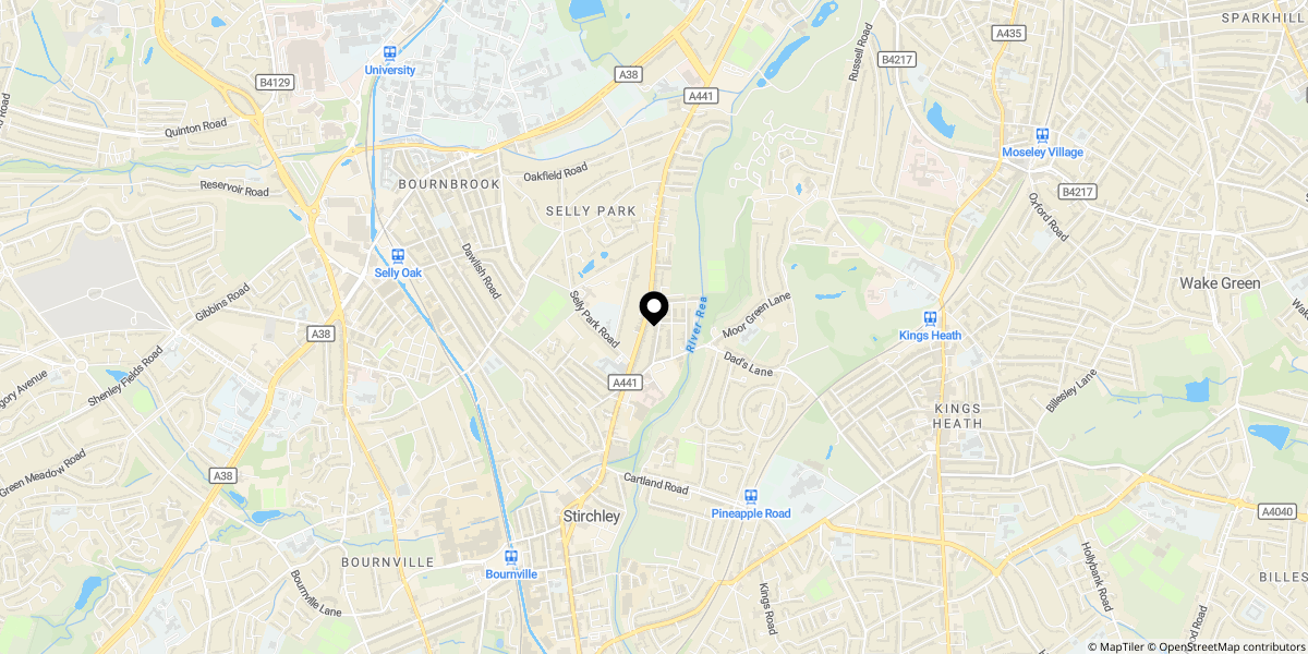Approximate location of Worcester Rise, Selly Park, Birmingham, B29 7PT