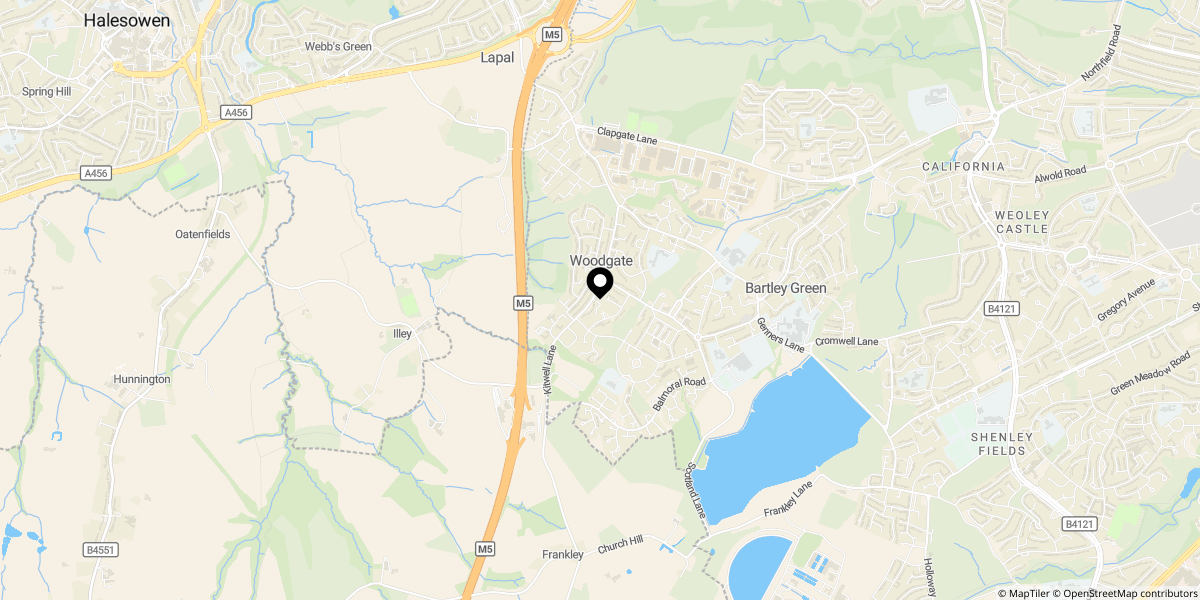 Approximate location of Pinewood Drive, Birmingham, B32 4LS