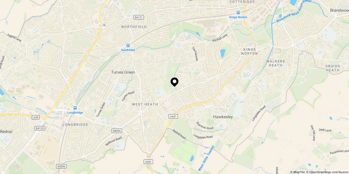 Approximate location of Nesfield Close, Birmingham, B38 8EU