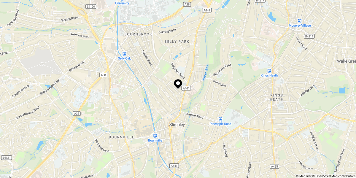 Approximate location of Milner Road, Birmingham, B29 7RL