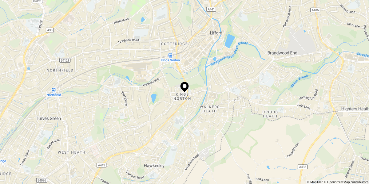 Approximate location of St. Nicolas Gardens, Kings Norton, Birmingham, B38 8TW