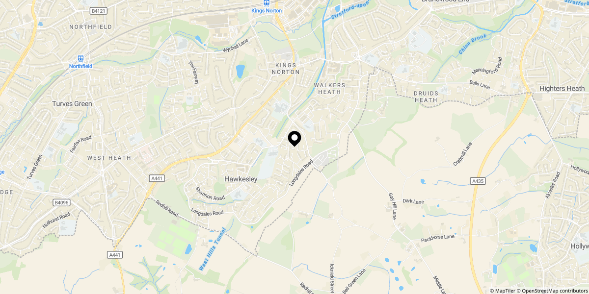 Approximate location of Hawkmoor Gardens, Birmingham, B38 9QA