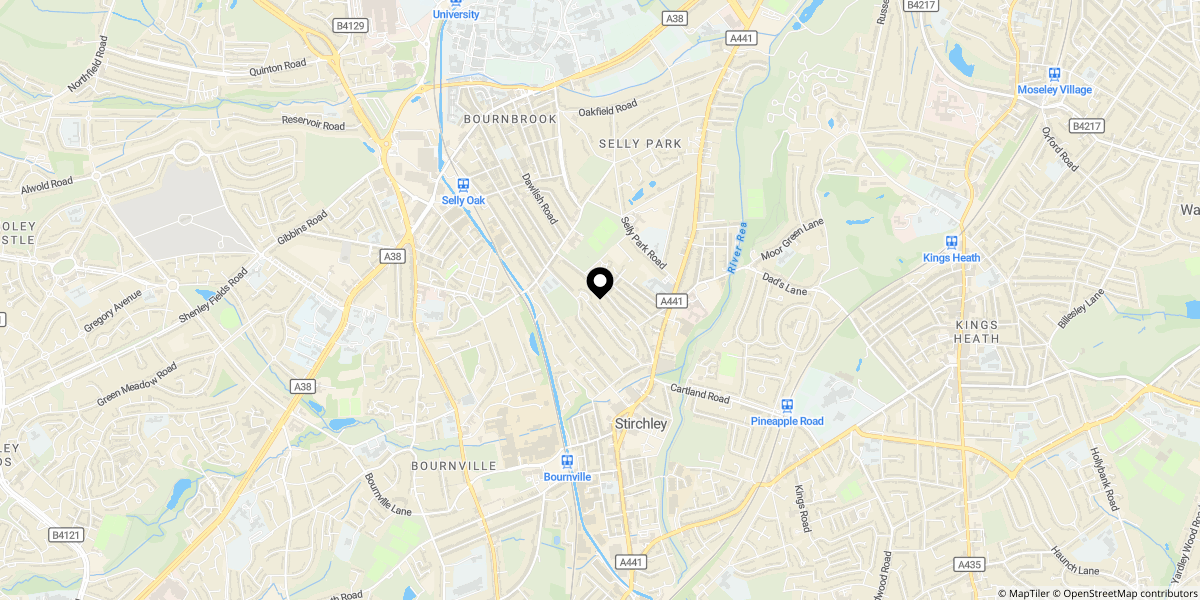 Approximate location of Cherington Road, Birmingham, B29 7SZ