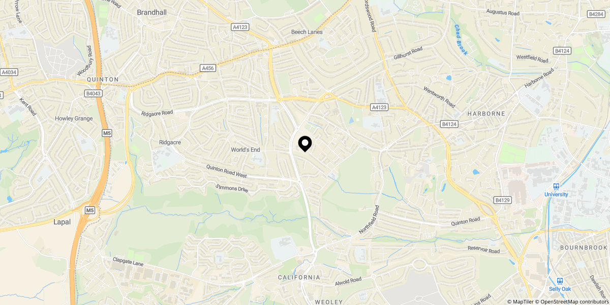 Approximate location of Rilstone Road, Birmingham, B32 2NT