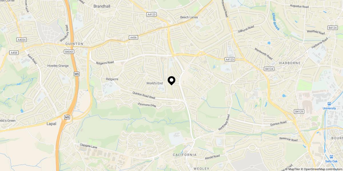 Approximate location of Overdale Road, Quinton, Birmingham, B32 2QS