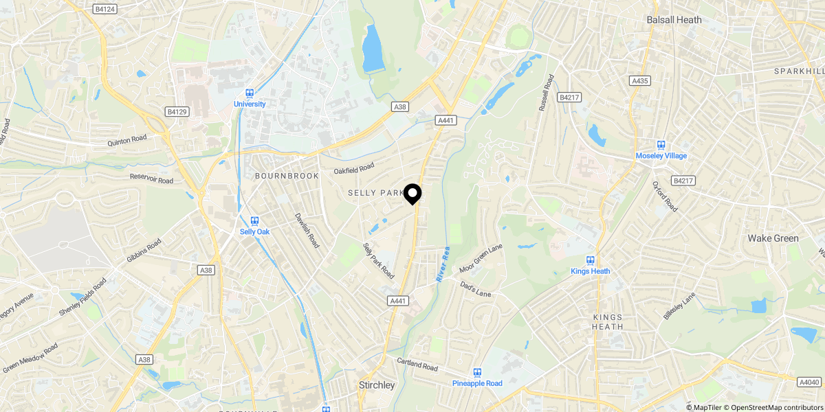 Approximate location of Pershore Road, Selly Park, Birmingham, B29 7NY