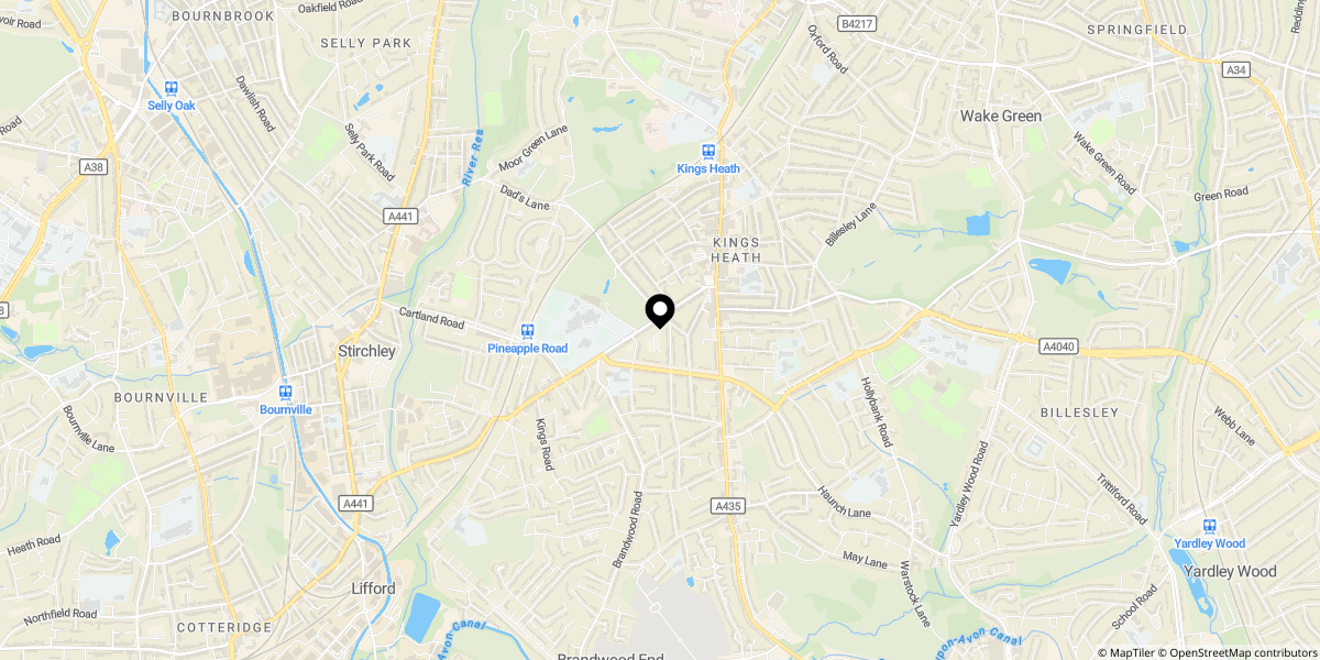 Approximate location of All Saints Road, Kings Heath, Birmingham, B14 7LL