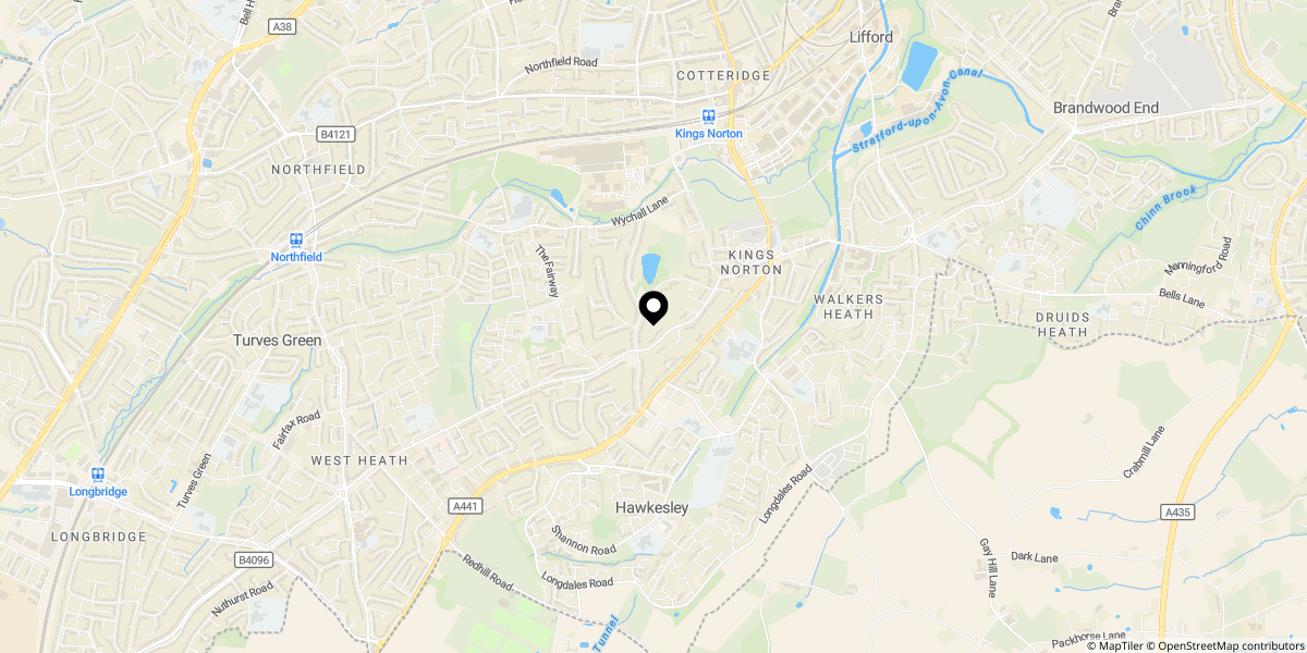Approximate location of Rednal Park Court, Kings Norton, Birmingham, B38 8DS